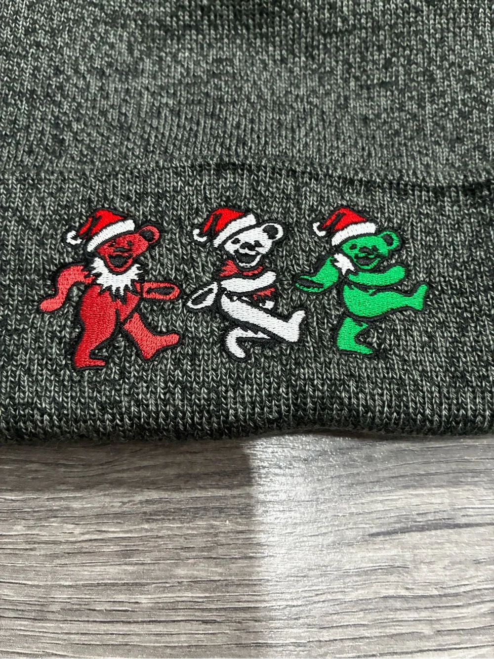 Grateful Dead Dark Gray Beanie with Christmas Dancing Bears NWT